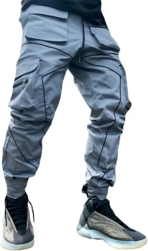 KCLOT Men's Techwear Cargo Pants Fashion Multi-Pocket Reflective Jogger Sweatpants
