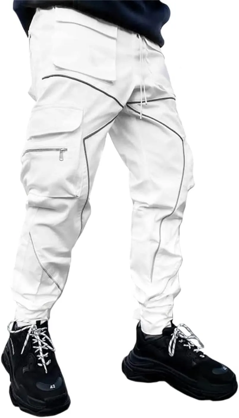 KCLOT Men's Techwear Cargo Pants Fashion Multi-Pocket Reflective Jogger Sweatpants