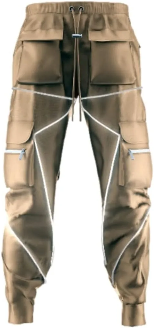 KCLOT Men's Techwear Cargo Pants Fashion Multi-Pocket Reflective Jogger Sweatpants