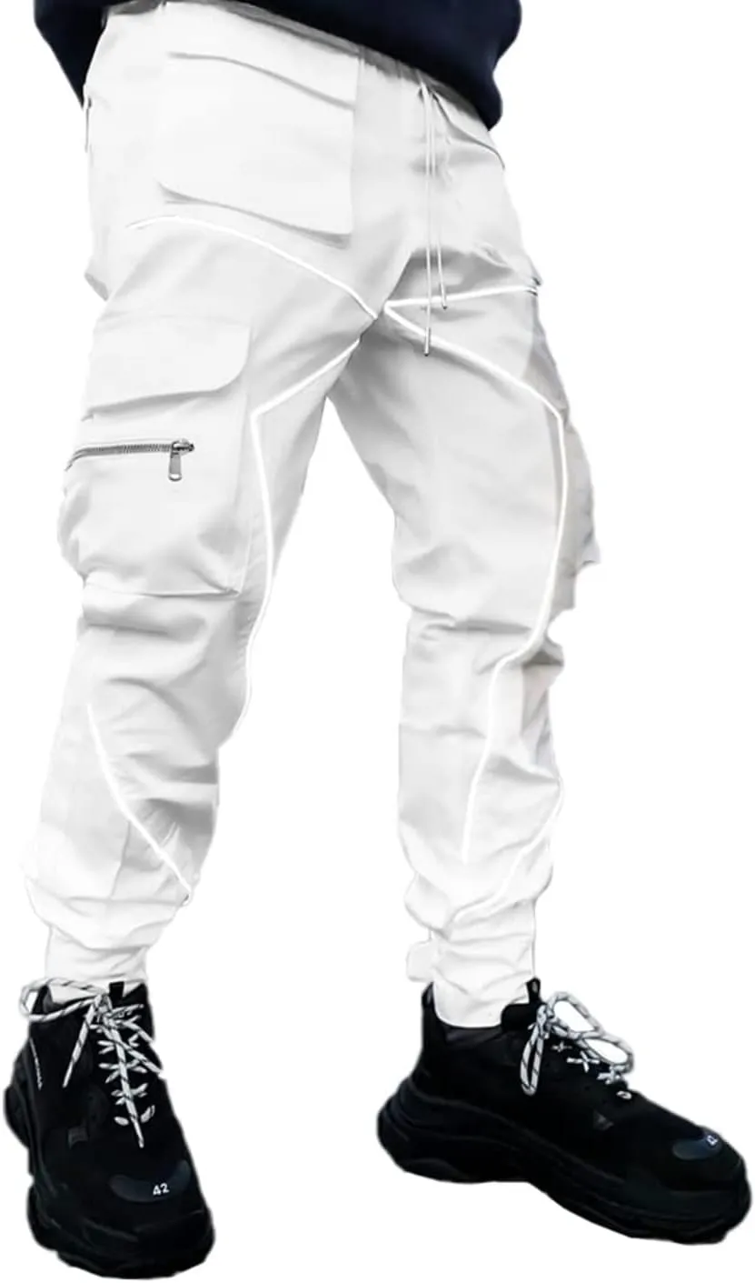 KCLOT Men's Techwear Cargo Pants Fashion Multi-Pocket Reflective Jogger Sweatpants