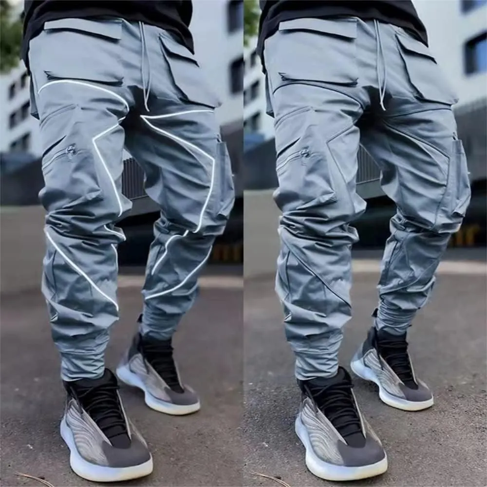 KCLOT Men's Techwear Cargo Pants Fashion Multi-Pocket Reflective Jogger Sweatpants