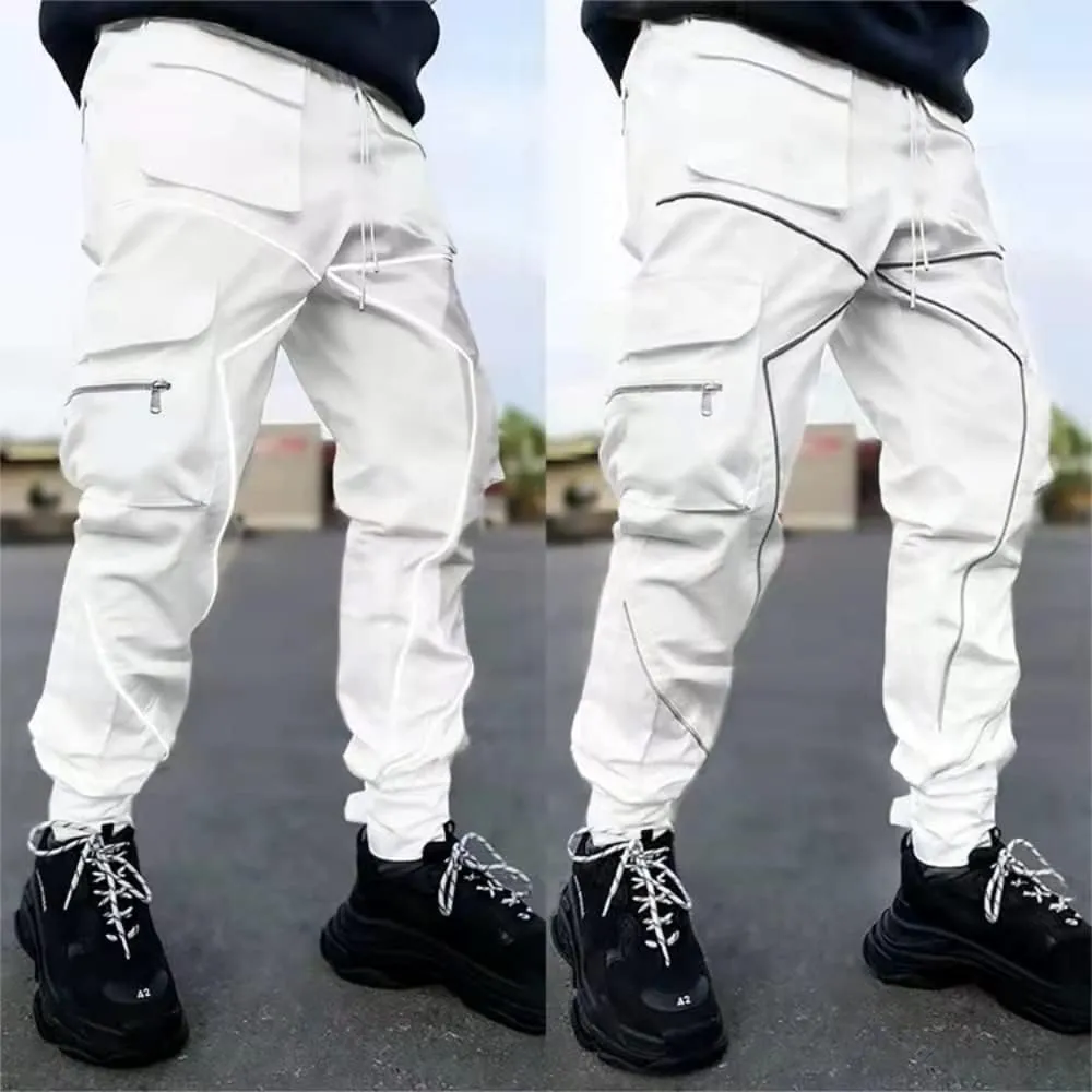 KCLOT Men's Techwear Cargo Pants Fashion Multi-Pocket Reflective Jogger Sweatpants
