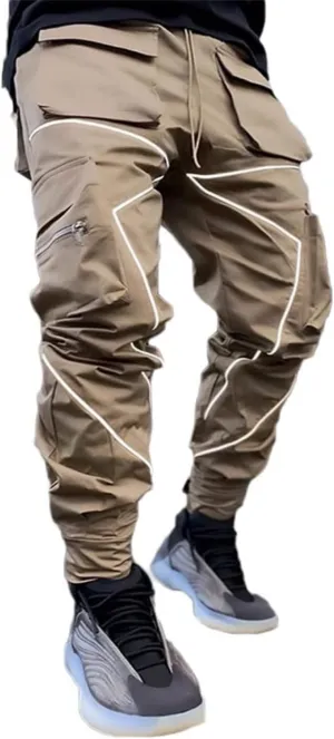 KCLOT Men's Techwear Cargo Pants Fashion Multi-Pocket Reflective Jogger Sweatpants
