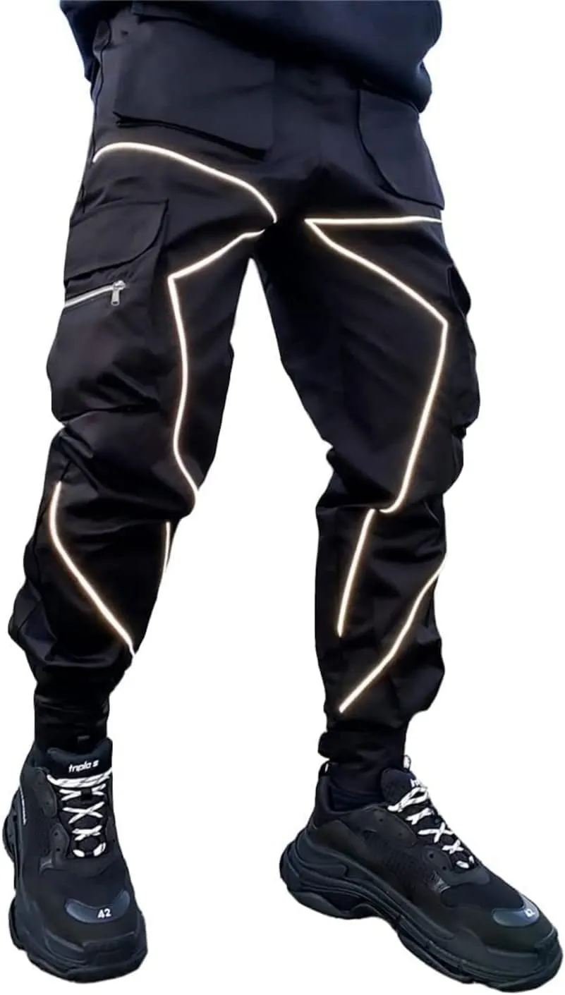 KCLOT Men's Techwear Cargo Pants Fashion Multi-Pocket Reflective Jogger Sweatpants