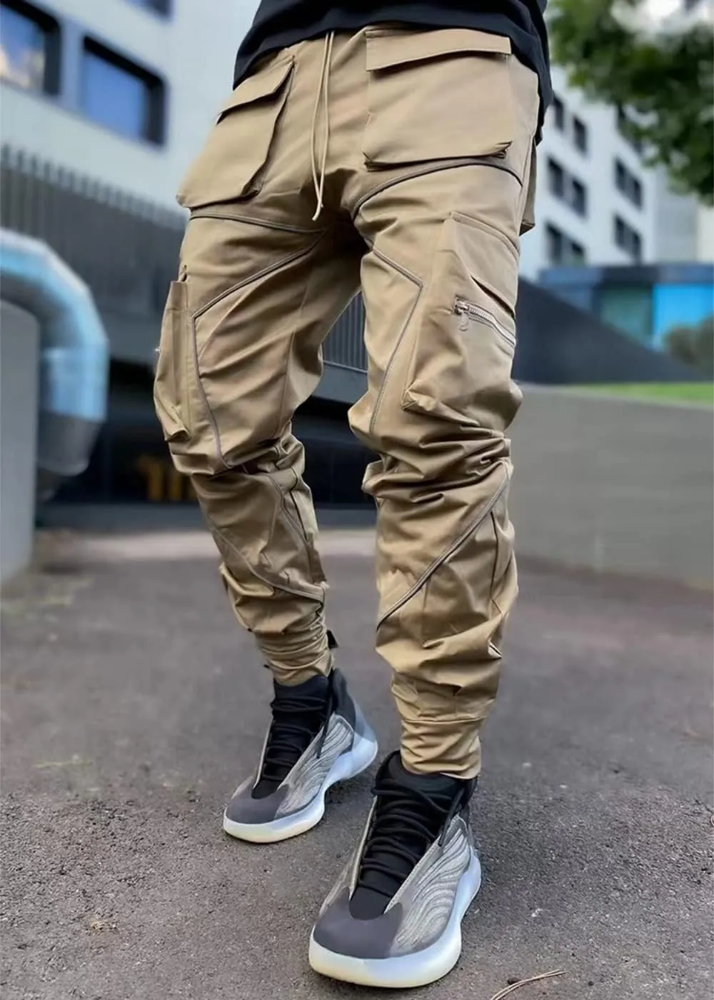 KCLOT Men's Techwear Cargo Pants Fashion Multi-Pocket Reflective Jogger Sweatpants