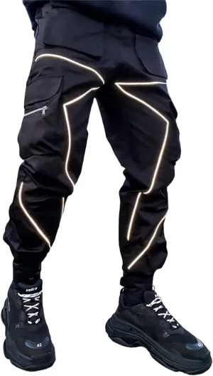 KCLOT Men's Techwear Cargo Pants Fashion Multi-Pocket Reflective Jogger Sweatpants