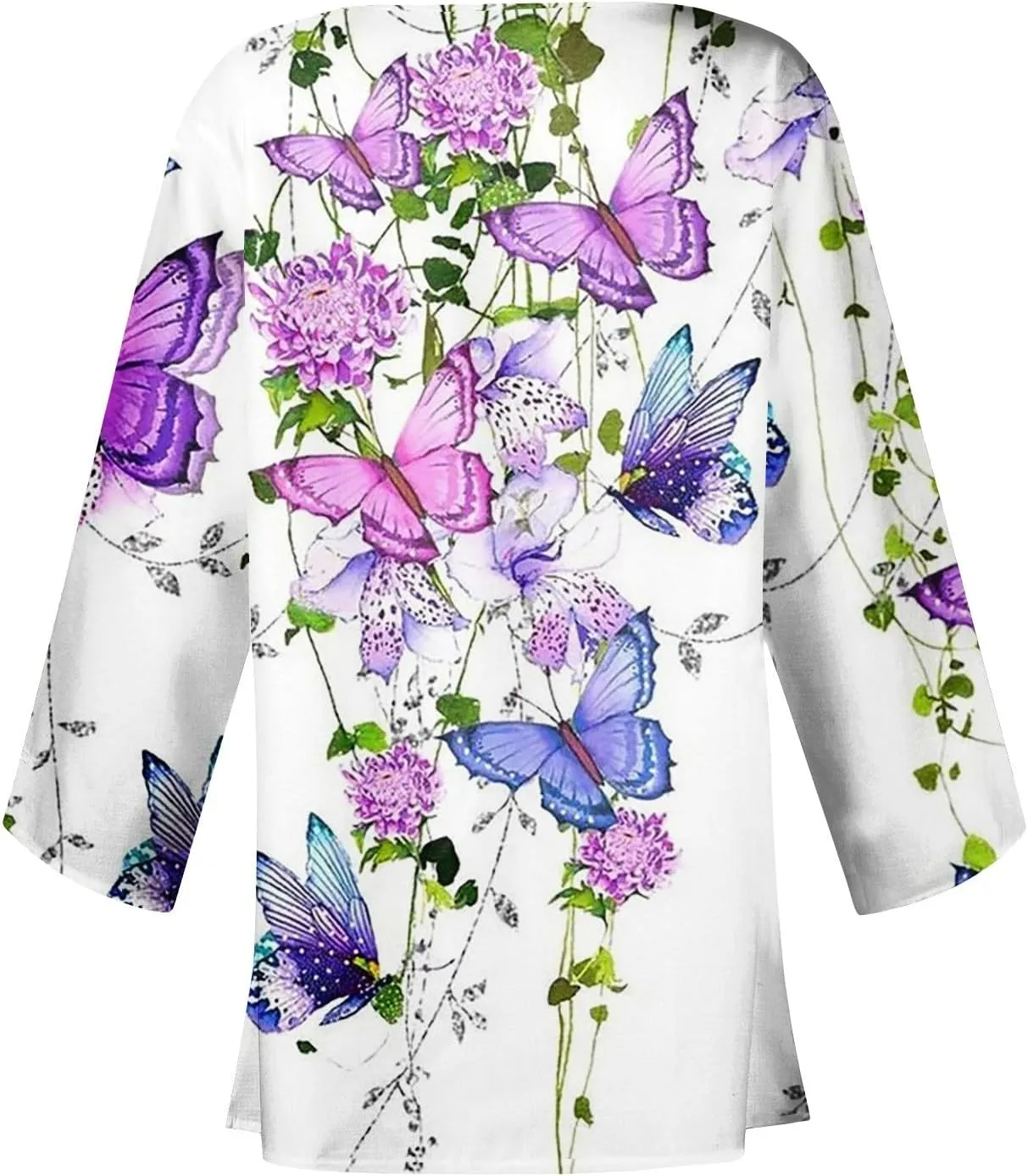 Kimonos for Women Casual 3/4 Sleeve Print Open Front Cardigan Trendy Flowy Casual Loose Resort Wear Dressy Jacket