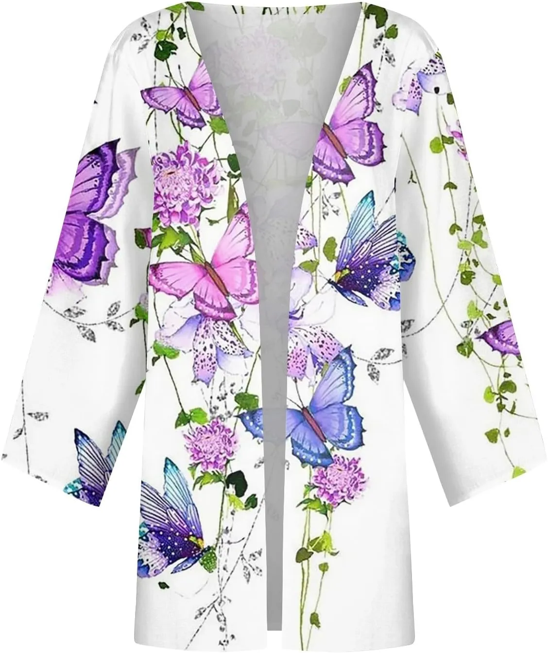 Kimonos for Women Casual 3/4 Sleeve Print Open Front Cardigan Trendy Flowy Casual Loose Resort Wear Dressy Jacket