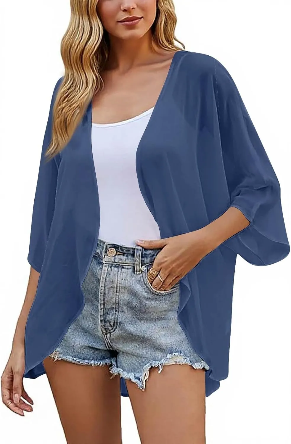 Kimonos for Women Floral Print Puff Sleeve Chiffon Cardigan Loose Casual Summer Tops Beach Cover Up Resort Wear
