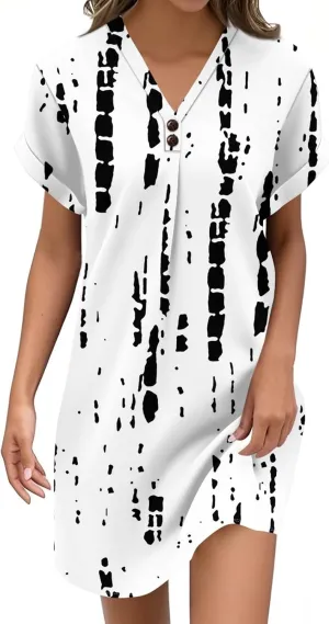 KUIOLYPOER Womens Summer Shirt Dress Short Sleeve Floral Shift Button Dress Casual Loose Flowy Beach Sundress