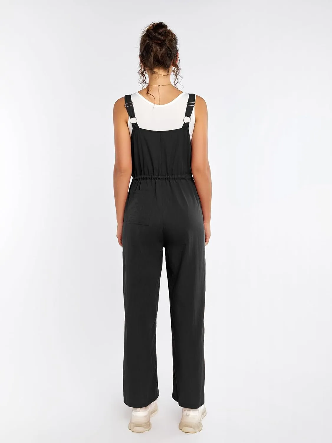 KUTUAMI Womens Wide Leg Jumpsuit Linen Overalls 2024 Casual Outfits Adjustable Strap Rompers with Pockets