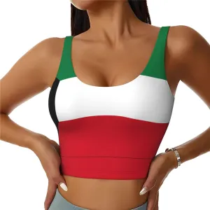 Kuwaiti Flag Women's Sexy Sports Vest Sleeveless Athletic Gym T-Shirts Vest U-Shaped Back Quick Dry Top