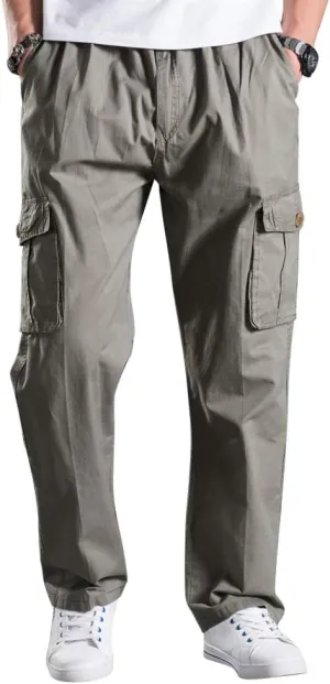 Lanesra Men's Boys Full Elastic Waist Casual Cargo Pants Relaxed Fit Lightweight Pull On Workwear Pant