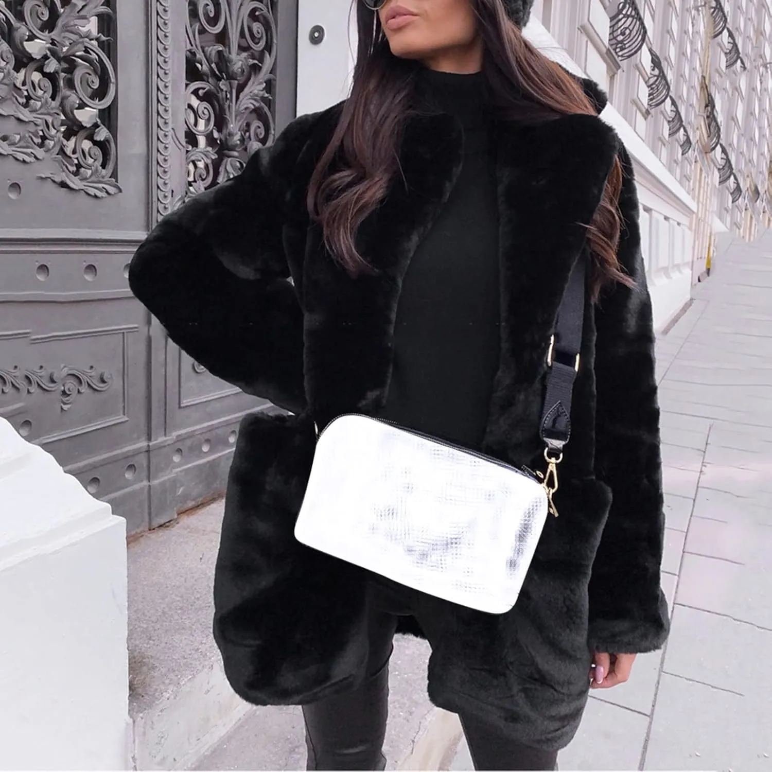 LCMTWX Fleece Cropped Jacket Faux Fur Winter Solid Turn Down Collar Coat Jacket Outerwear Warm Outerwear Fall Winter Fur