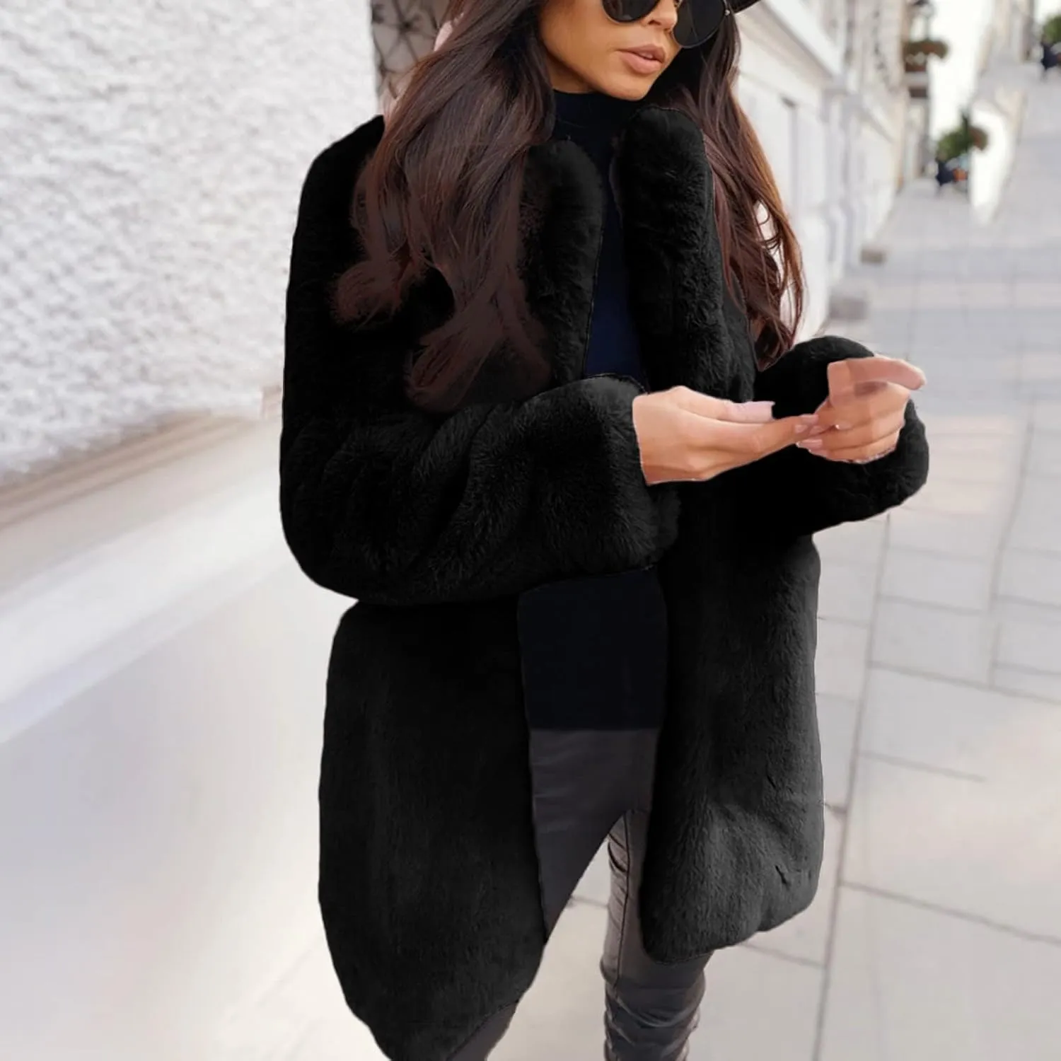 LCMTWX Fleece Cropped Jacket Faux Fur Winter Solid Turn Down Collar Coat Jacket Outerwear Warm Outerwear Fall Winter Fur