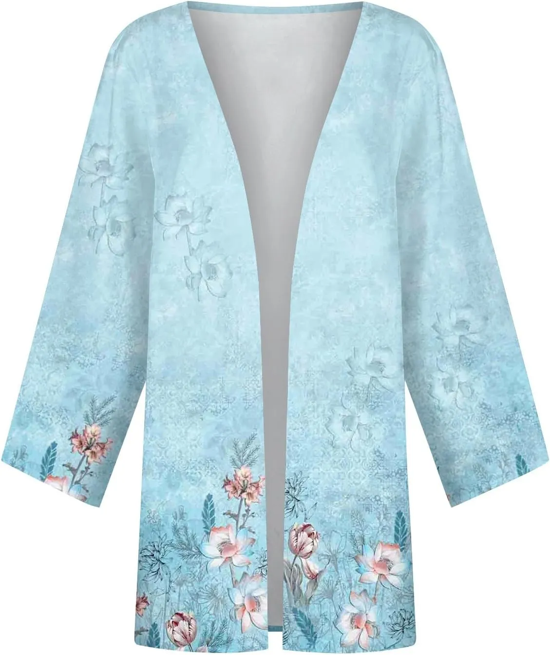 Lightweight Cardigan for Women Summer Casual Blouse Printed Beach Cover Up Tops Open Front 3/4 Sleeve Kimono Cardigan