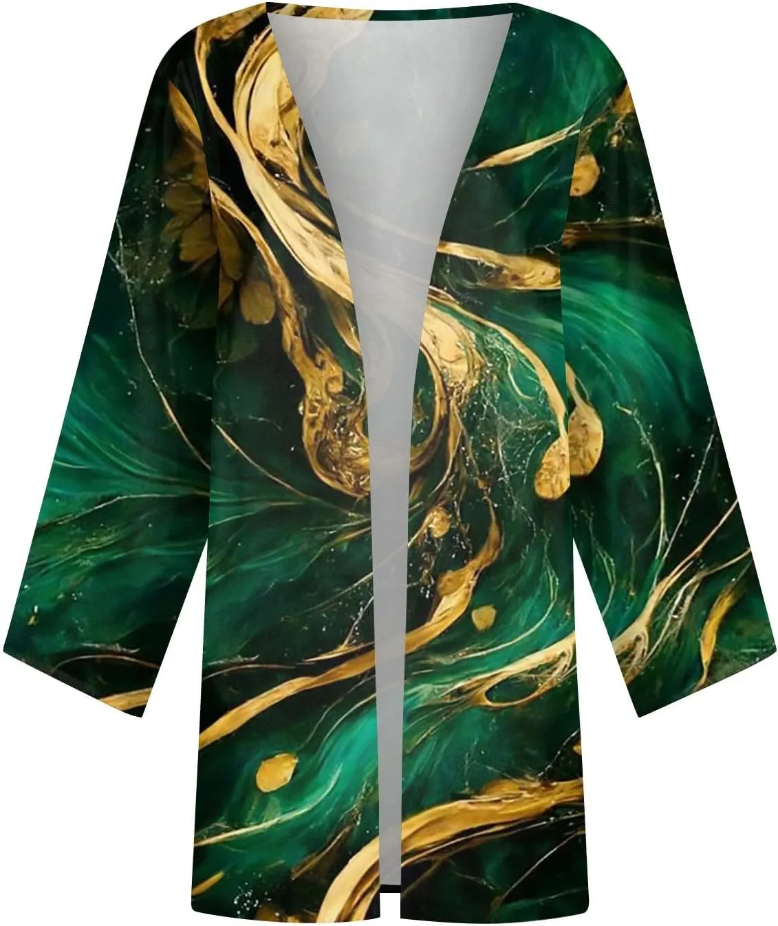 Lightweight Cardigan for Women Summer Printed Beach Cover Up Tops Open Front 3/4 Sleeve Kimono Cardigan Casual Blouse