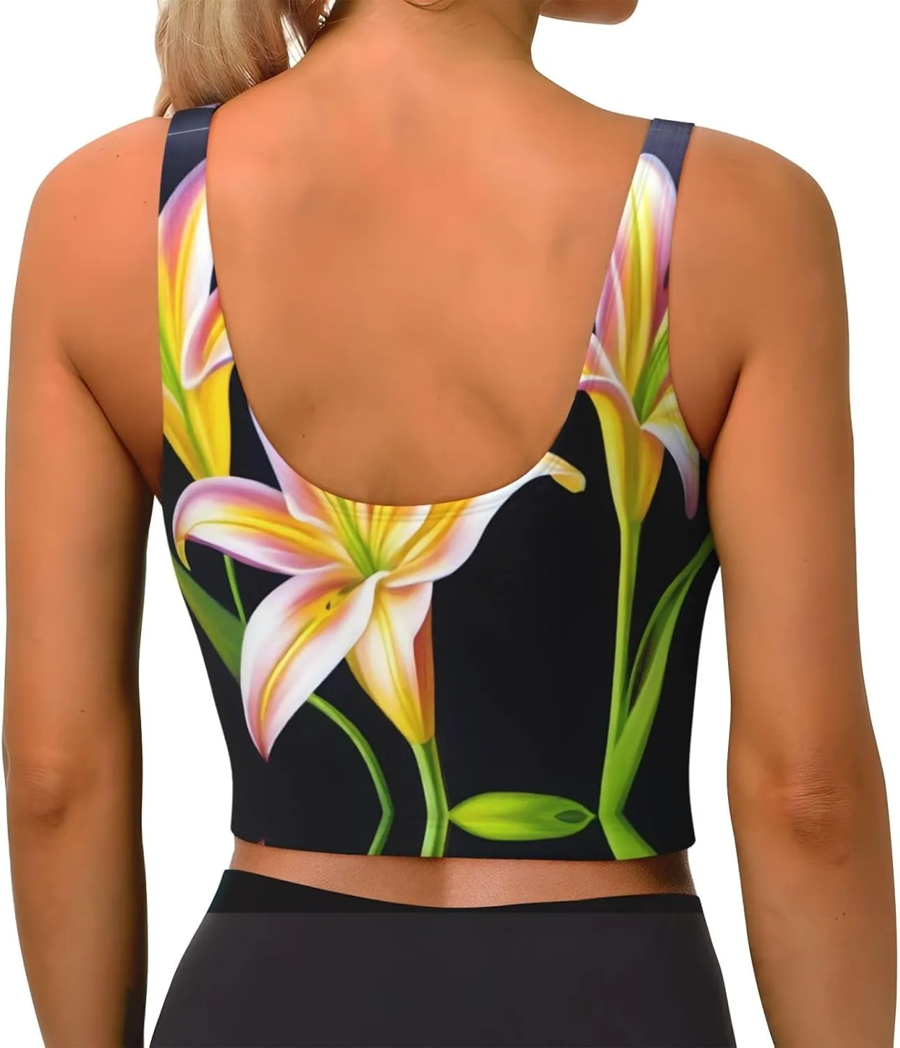 Lily Flower Women's Sexy Sports Vest Sleeveless Athletic Gym T-Shirts Vest U-Shaped Back Quick Dry Top