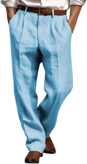 Linen Cargo Pants for Men, Summer Casual Elastic Waist Pants with Pockets, Relaxed Fit Holiday Beach Yoga Lounge Pants