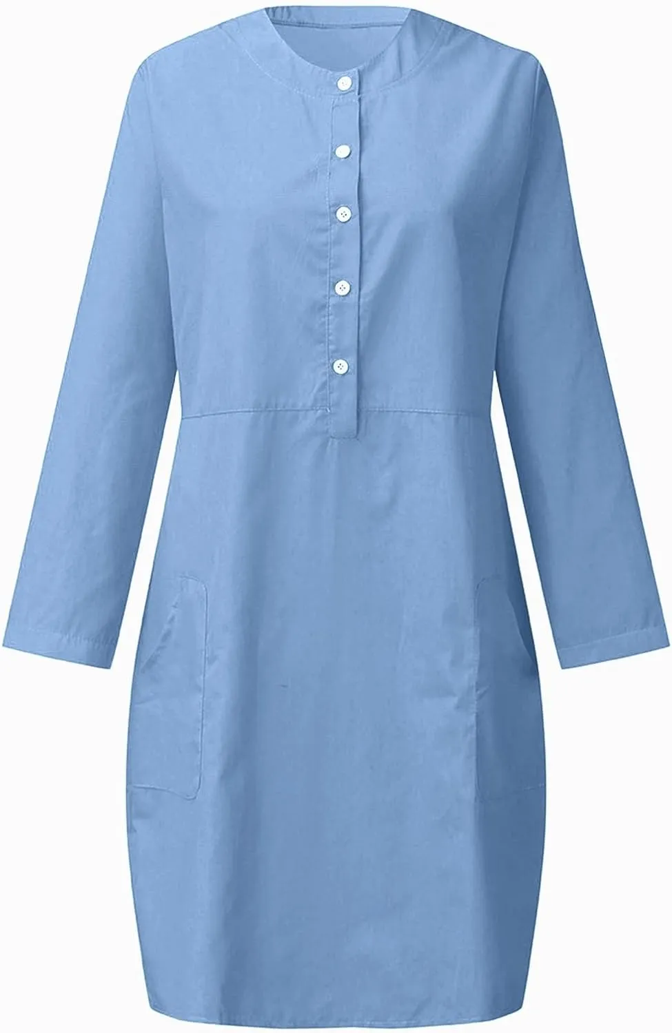 Linen Cotton Dress for Women 2025 Button Shirt Dress Long Sleeve Round Neck Dressy Casual Mini Dresses with Pockets