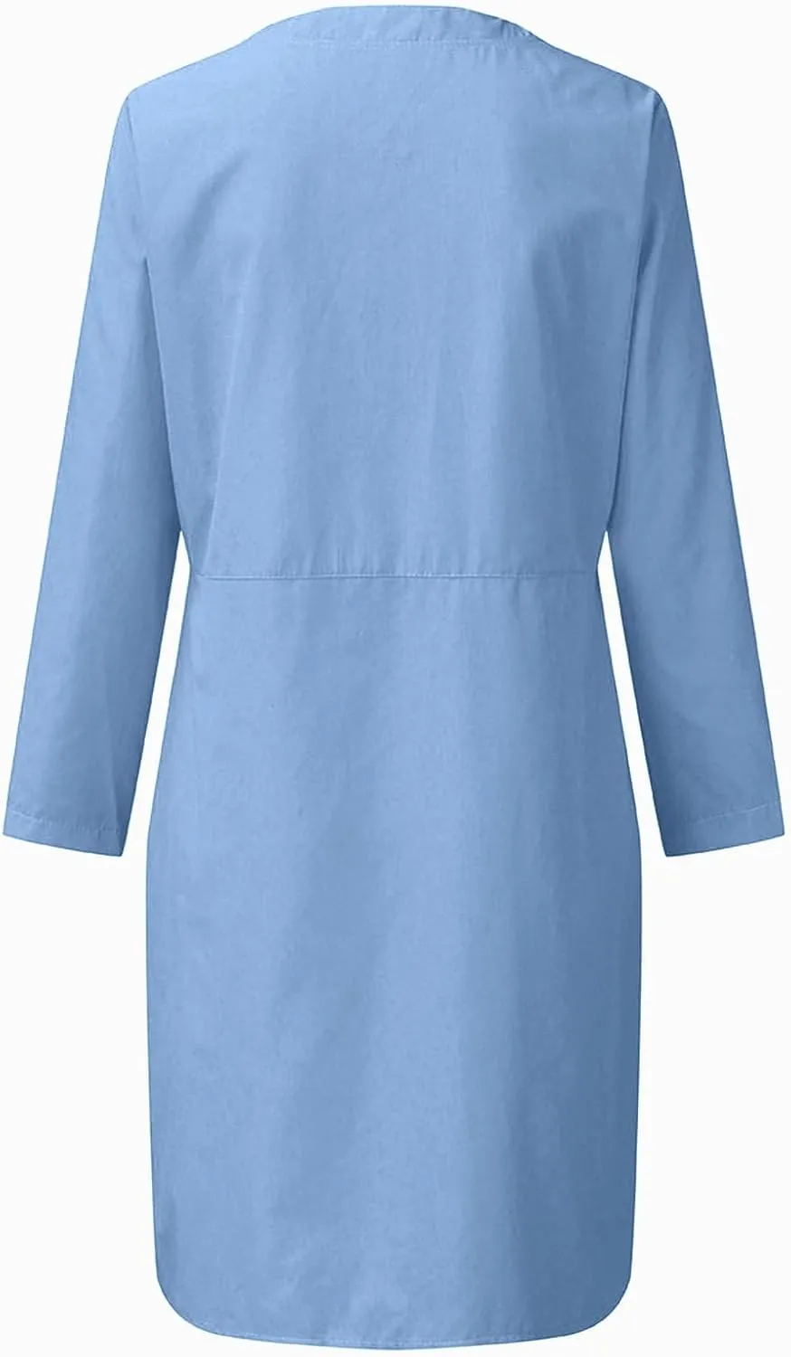 Linen Cotton Dress for Women 2025 Button Shirt Dress Long Sleeve Round Neck Dressy Casual Mini Dresses with Pockets