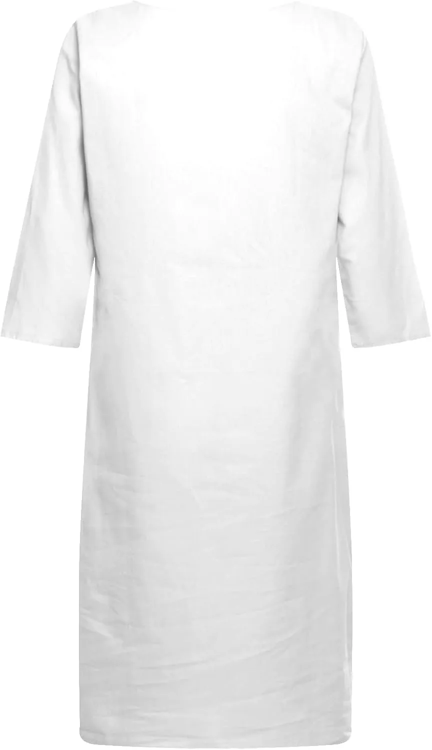 Linen Dresses for Women 2025 Summer 3/4 Sleeve V Neck Knee Length Dress Casual Mini Cruise Beach Vacation Sun Dresses