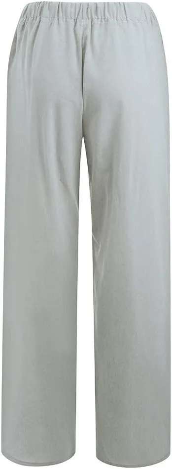 Linen Pants Women Wide Leg Pants High Waisted Lounge Pants Drawstring Elastic Waist Pants Casual Beach Trousers 2025