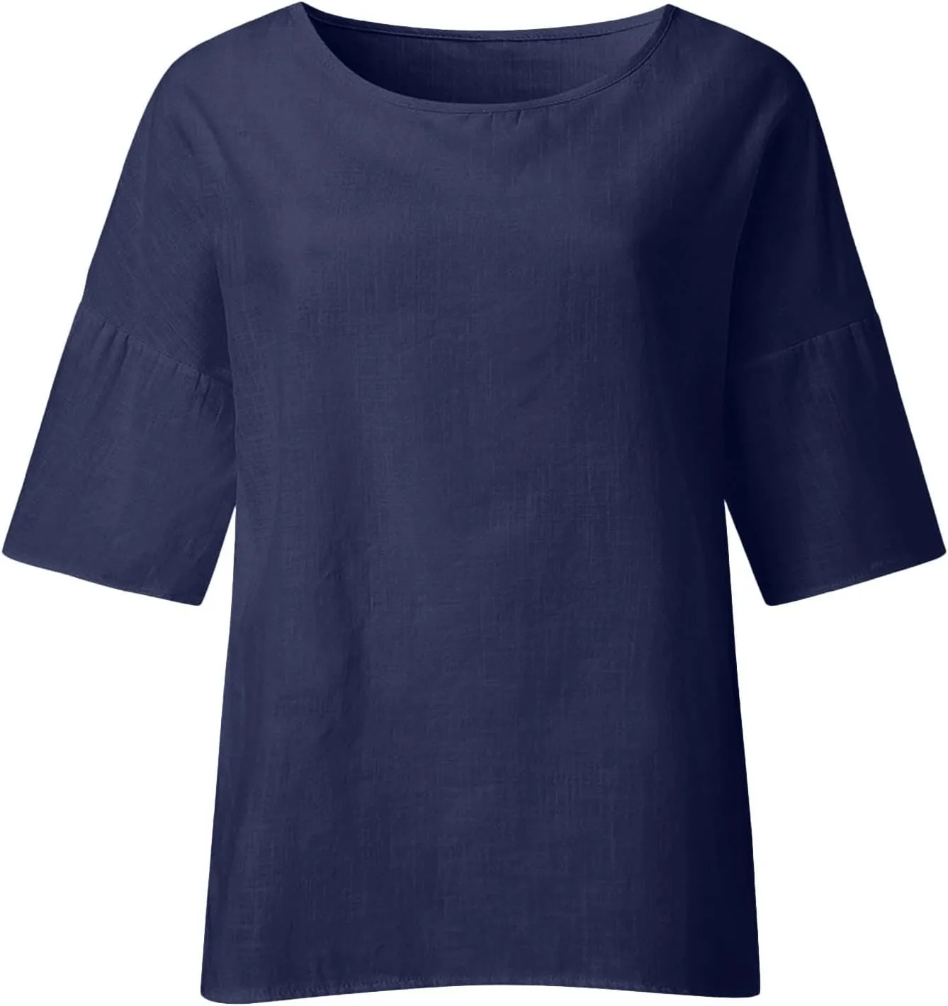 Linen Shirts for Women 3/4 Sleeve Loose Fit Summer Tops Plus Size Crew Neck Blouse Casual Cotton Linen T Shirts