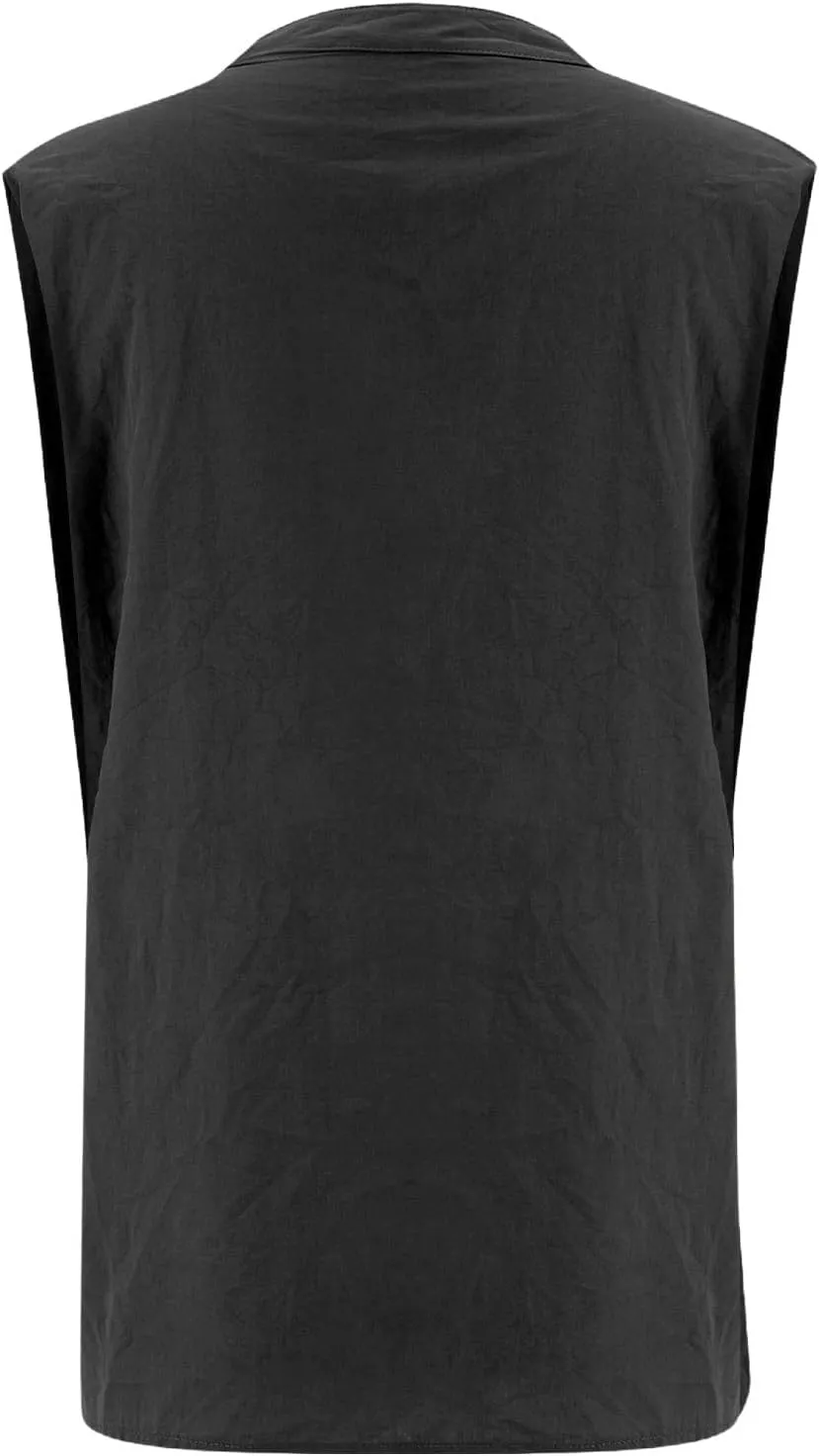 Linen Shirts for Women Sleeveless Buttons V Neck Boho Tops Solid Color Summer Beach Blouses Casual Loose Fit Tee