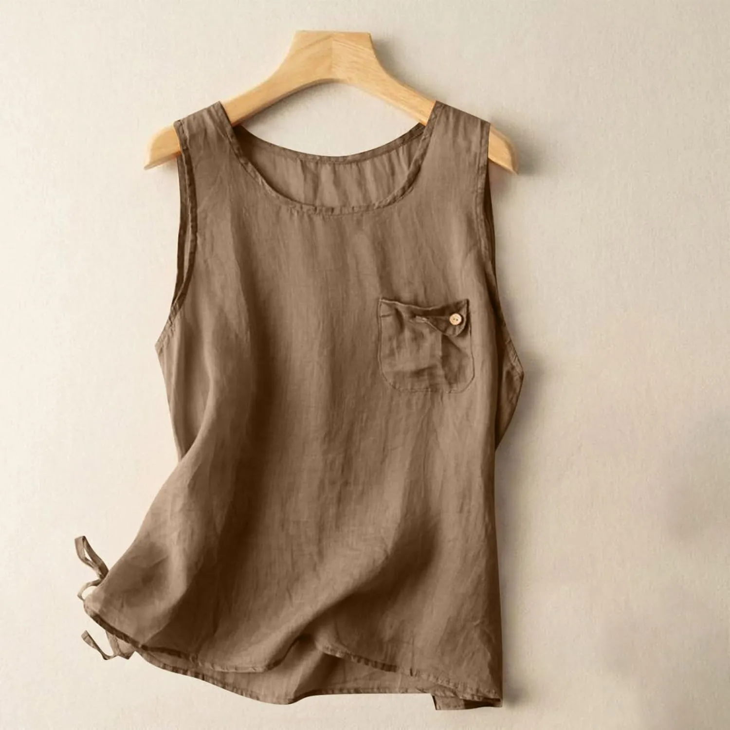 Linen Shirts for Women Summer Dressy Sleeveless Crewneck Plus Size Tank Tops Solid Color Lightweight Comfy Vests