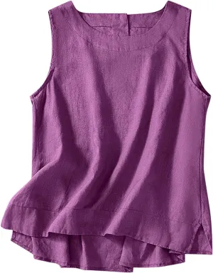 Linen Tank Tops for Women Cotton Summer Sleeveless Casual Cute Tops Y2k Going Out Outfits Button Back Beach Camisole