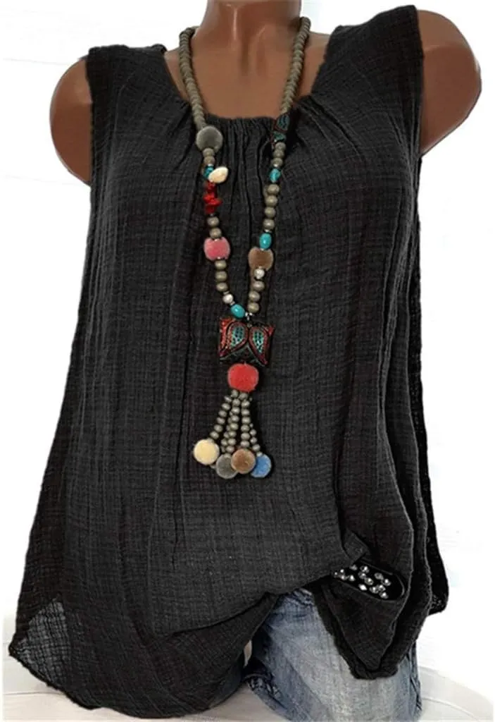 Linen Tank Tops for Women Summer Lightweight Plus Size Sleeveless T Shirts Blouses Casual Comfy Loose Tanks Tunics