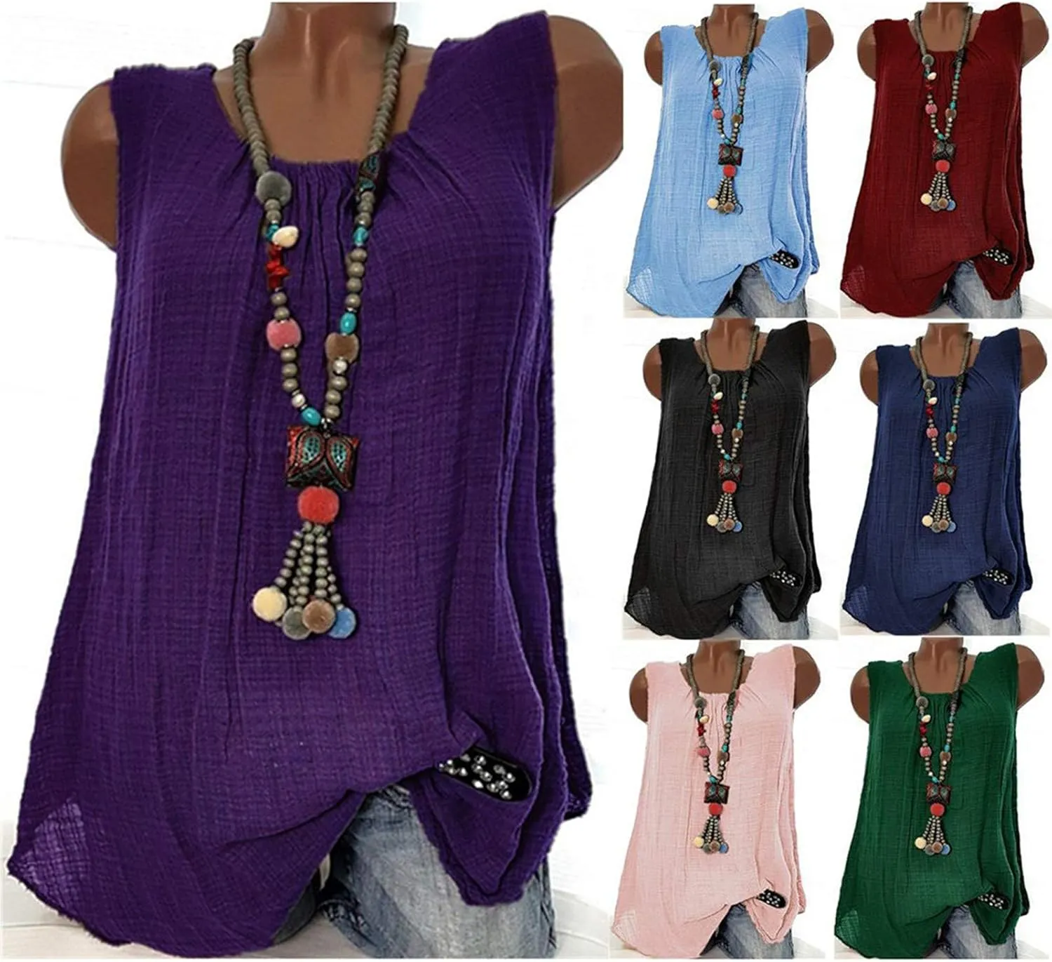 Linen Tank Tops for Women Summer Lightweight Plus Size Sleeveless T Shirts Blouses Casual Comfy Loose Tanks Tunics