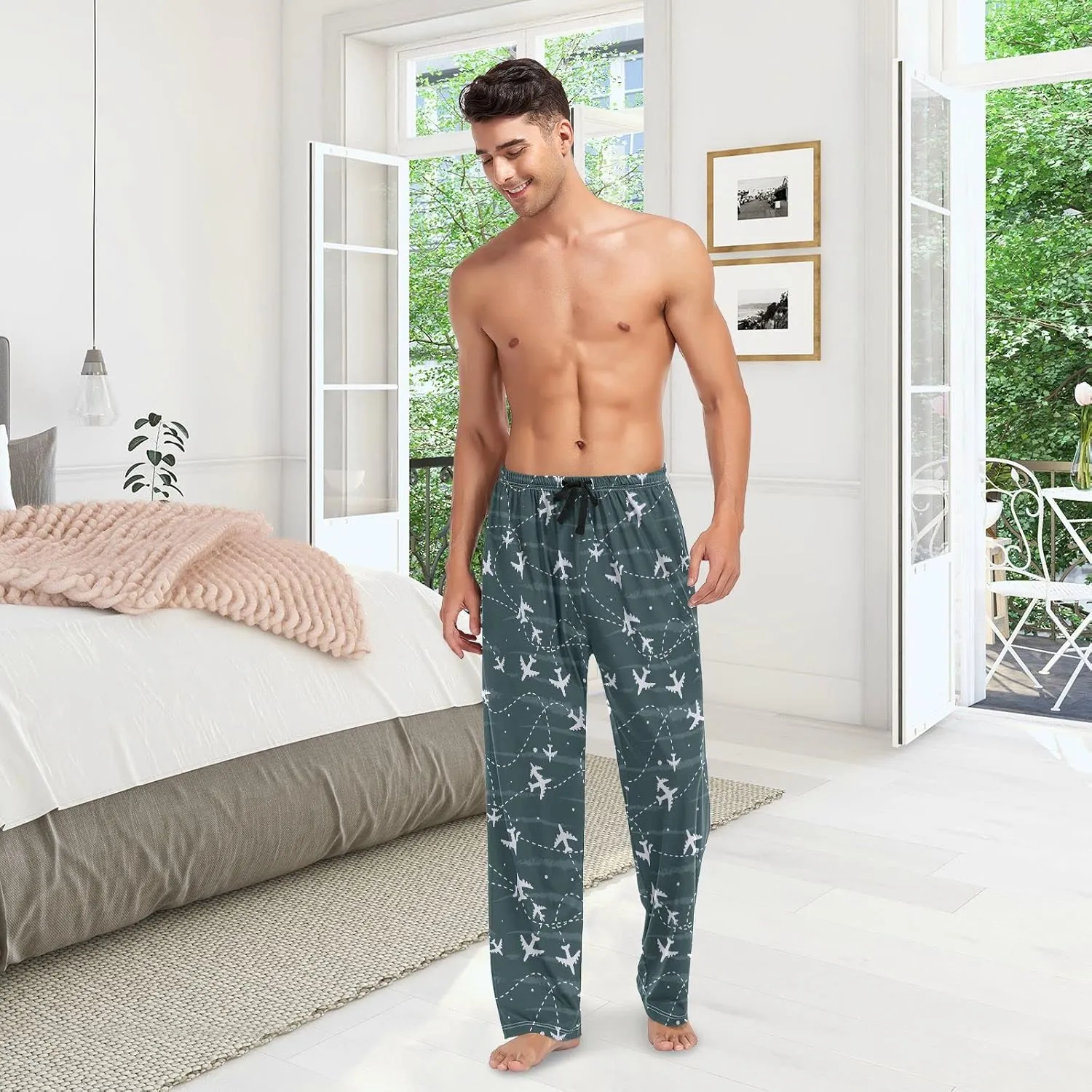 linqin Men's Pajama Pant Comfy Soft Lounge Sleep Pants Bird Blue Feathers Wing Beak Pajama Bottoms