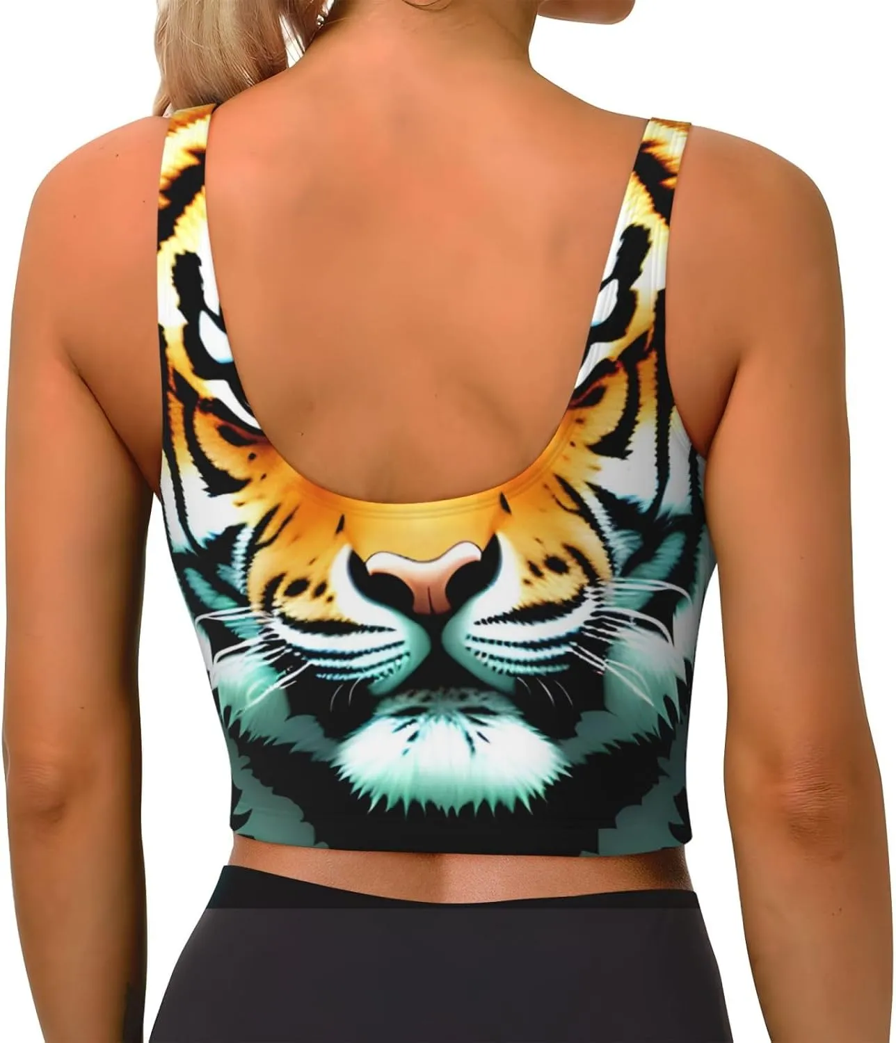 Little Fat Tiger Head Women's Sexy Sports Vest Sleeveless Athletic Gym T-Shirts Vest U-Shaped Back Quick Dry Top