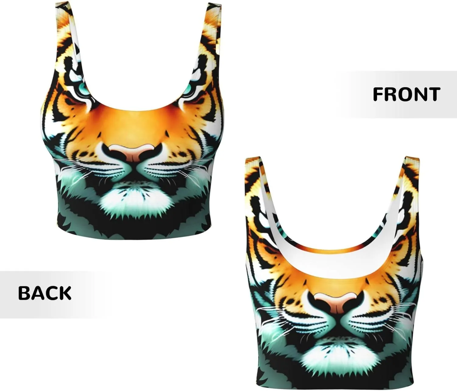 Little Fat Tiger Head Women's Sexy Sports Vest Sleeveless Athletic Gym T-Shirts Vest U-Shaped Back Quick Dry Top