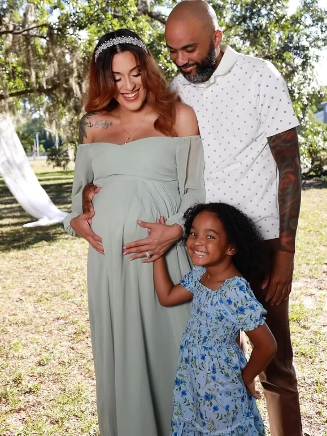 Long Sleeve Maternity Dress for Photoshoot Baby Shower Women Chiffon Off Shoulder Pregnancy Formal Gown with Slit