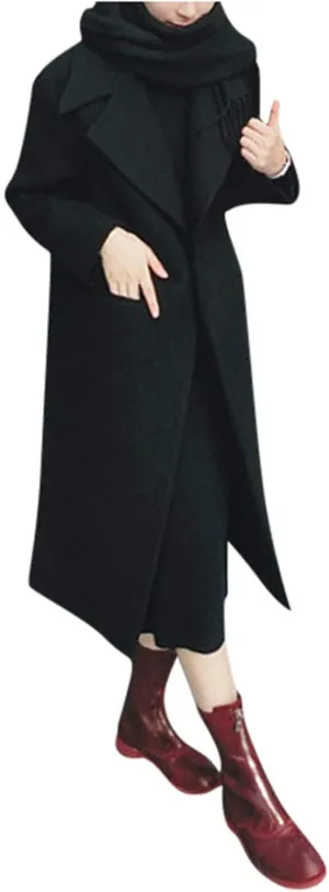 Long Trench Coats for Women Winter Jackets Wool Blend Pea Coats Trendy Notched Lapel Overcoats Warm Jacket
