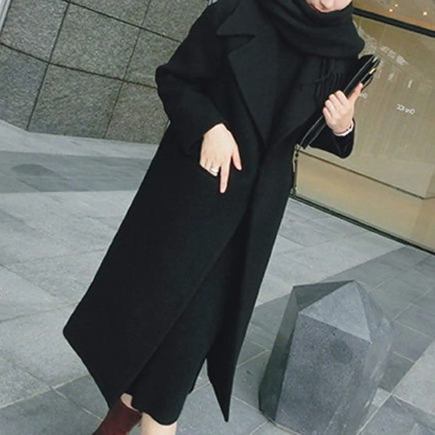 Long Trench Coats for Women Winter Jackets Wool Blend Pea Coats Trendy Notched Lapel Overcoats Warm Jacket