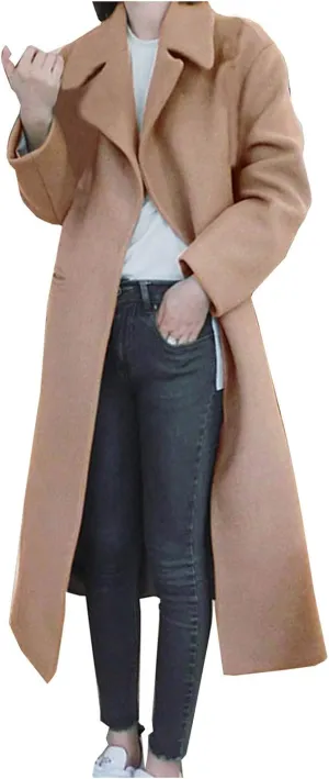 Long Trench Coats for Women Winter Jackets Wool Blend Pea Coats Trendy Notched Lapel Overcoats Warm Jacket