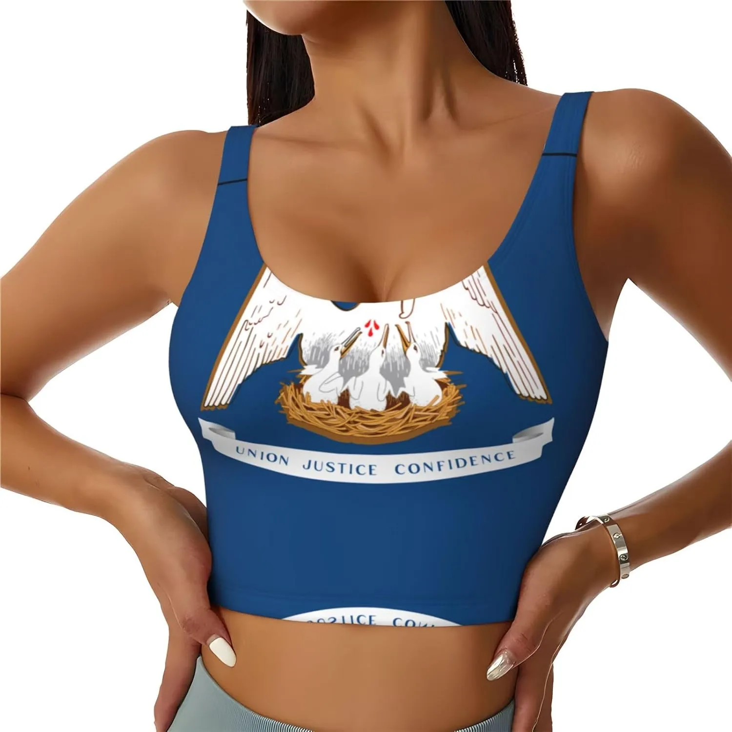 Louisiana State Flag Women's Sexy Sports Vest Sleeveless Athletic Gym T-Shirts Vest U-Shaped Back Quick Dry Top