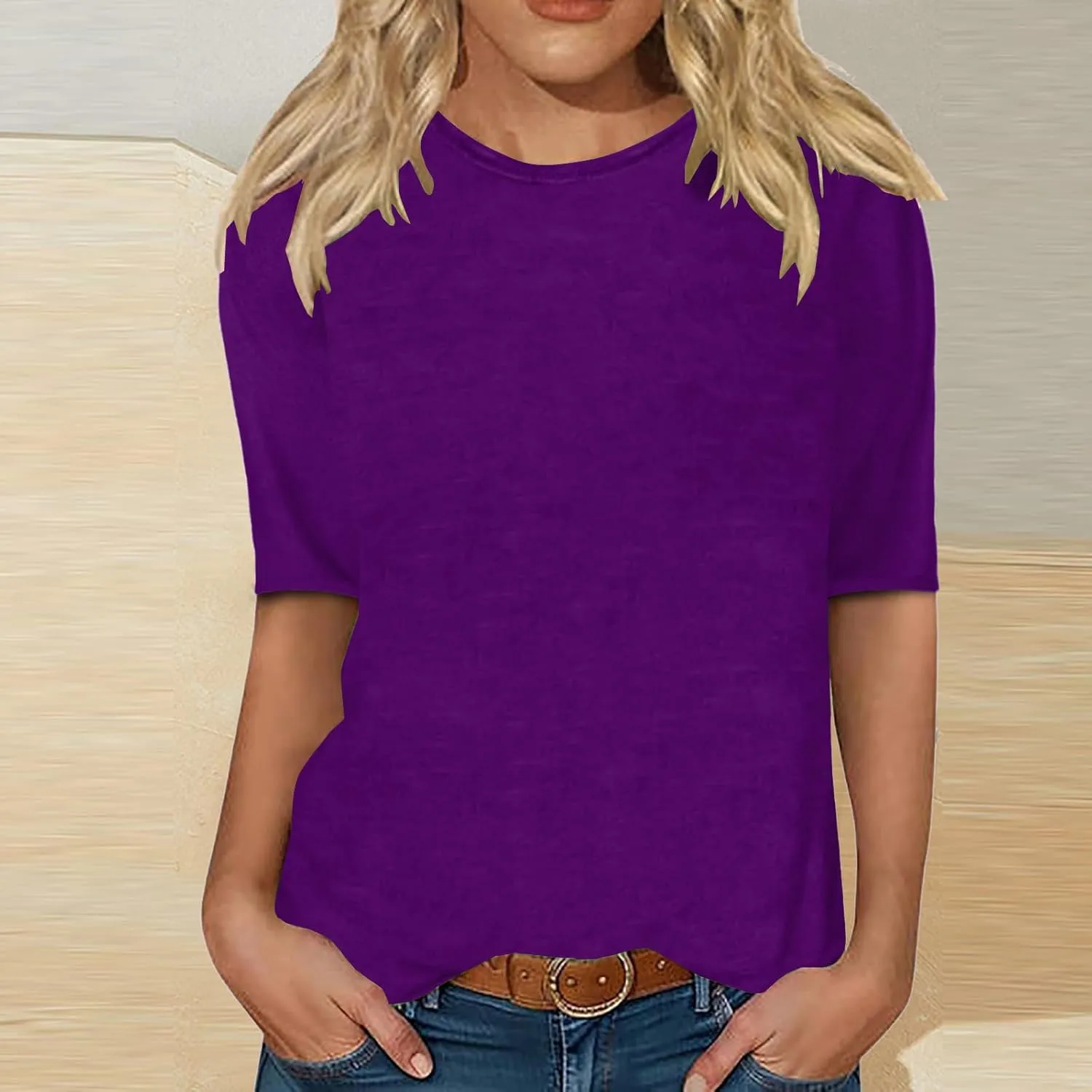LRMQS Womens 2025 Half Sleeve Tshirt Tops Solid Color Summer Spring Fashion Crewneck Blouse Tee Trendy Woman Clothing