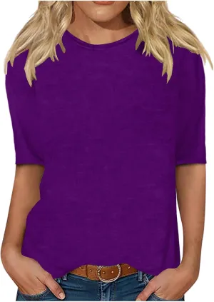 LRMQS Womens 2025 Half Sleeve Tshirt Tops Solid Color Summer Spring Fashion Crewneck Blouse Tee Trendy Woman Clothing