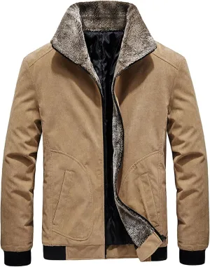 Maiyifu-GJ Thicken Corduroy Jacket for Men Vintage Fleece Sherpa Lined Corduroy Denim Trucker Jacket Coat Casual Warm Lapel Outerwear (Khaki,Large)