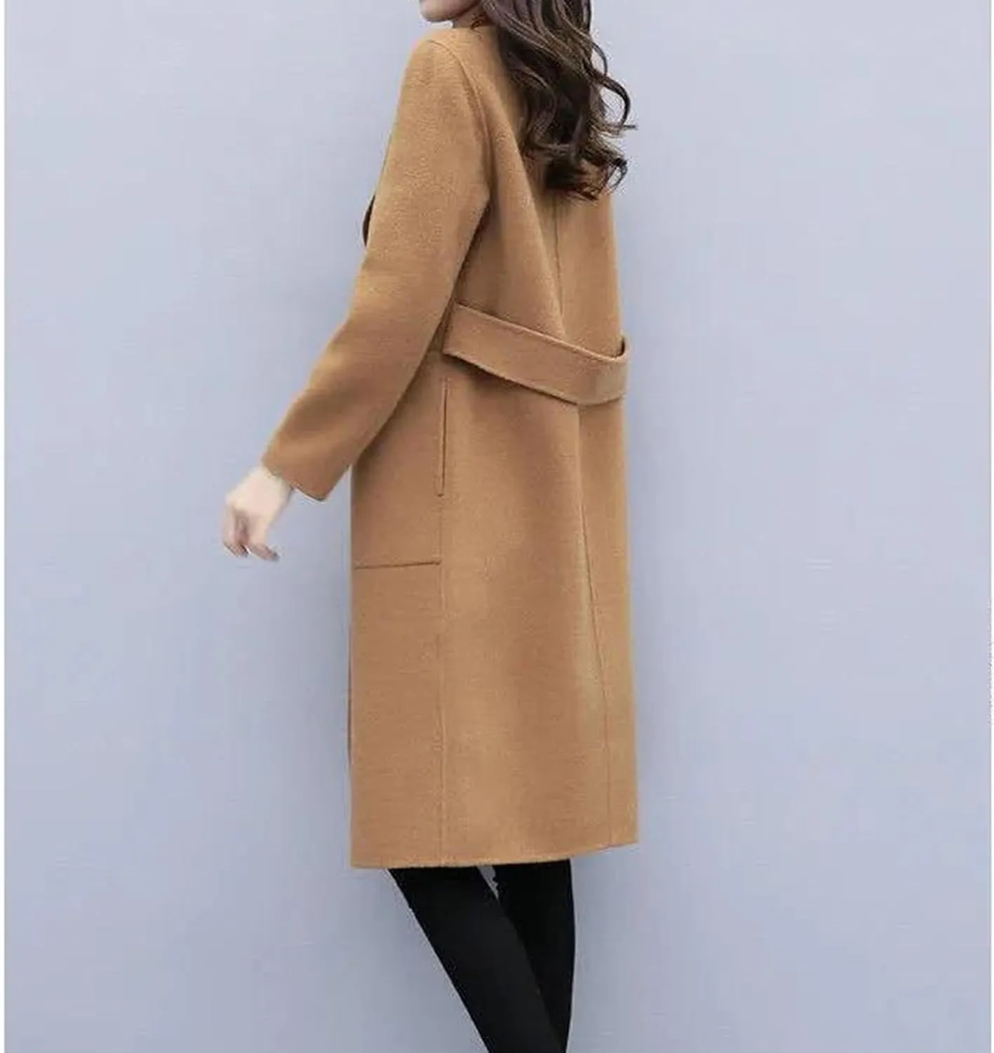 Maiyifu-GJ Women's Elegant Single Breasted Coat Mid Long Notched Lapel Wool Blend Trench Coat Winter Casual Overcoat