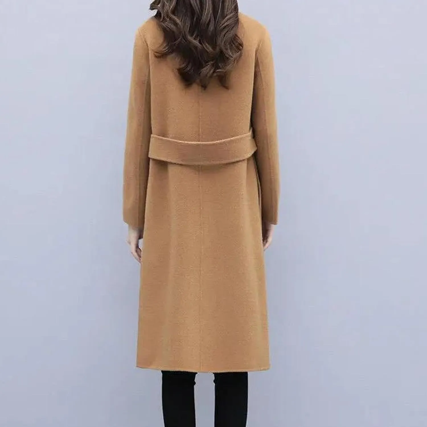 Maiyifu-GJ Women's Elegant Single Breasted Coat Mid Long Notched Lapel Wool Blend Trench Coat Winter Casual Overcoat