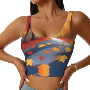 Maple Leaf Forest Women's Sexy Sports Vest Sleeveless Athletic Gym T-Shirts Vest U-Shaped Back Quick Dry Top
