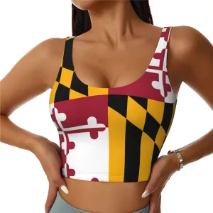 Maryland State Flag Women's Sexy Sports Vest Sleeveless Athletic Gym T-Shirts Vest U-Shaped Back Quick Dry Top