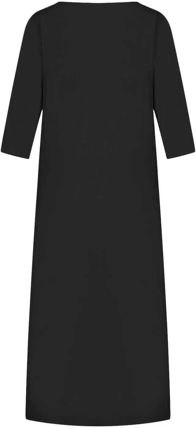 Maxi Dress for Women Summer Cotton Linen T Shirt Dress Half Sleeve Loose Crew Neck Maxi Long Flowy Beach Dresses