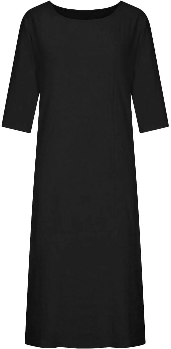Maxi Dress for Women Summer Cotton Linen T Shirt Dress Half Sleeve Loose Crew Neck Maxi Long Flowy Beach Dresses